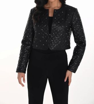 Frank Lyman Design Open Front Leather Jacket In Black