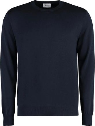 THE (ALPHABET) Trui met Ronde Hals- Fijn Gebreid - Heren - Ronde hals truien - Blauw - XL - Truien & Vesten