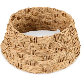 Best Choice Products 24in Basket Woven Hyacinth Christmas Tree Collar, Skirt Accessory w/ Cord Cut-Out