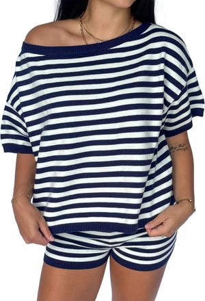 Le Lis Blanc Deux The Harbor Breeze Knit Shorts Set In Navy