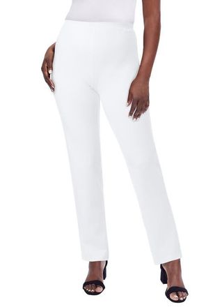 Jessica London Everyday Stretch Cotton Straight Leg in White at Nordstrom, Size Medium