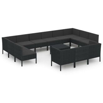 vidaXL Set De Muebles De Jard&iacute;n 14 Pzas Cojines Rat&aacute;n Sint&eacute;tico Negro Vidaxl