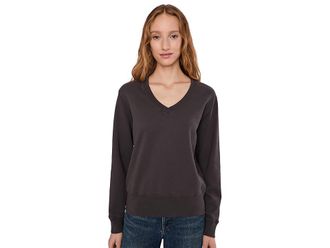 Mod-o-doc Long Sleeve Deep-v Neck Sweatshirt Womens Sweatshirt Washed Ebony : LG (US 12-14), Cotton