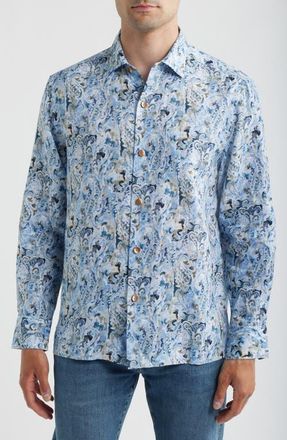 Tommy Bahama Tidal Echoes Paisley Linen Button-Up Shirt in Clear Sky Blue at Nordstrom, Size Xxx-Large