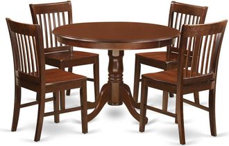 East West Furniture 5 Pc set with a Round Small Table and 4 Wood Dinette Chairs in Mahogany