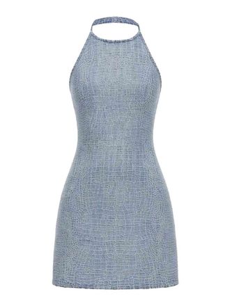 Self Portrait Crocodile-Effect Denim Mini Dress