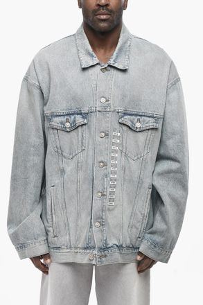 Balenciaga Denim Jacket with Delav&eacute; Effect and Logo Buttons Balenciaga