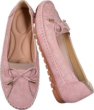 Generic Curvahouse Orthopedic Shoes, Women Dressy Slip-On Bow-Knot Flats Loafers Lightweight Anti-Slip Breathable (Pink,5.5)