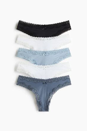 H&M 5-pack Microfibre And Lace Brazilian Briefs in Pigeon Blue/white at Nordstrom, Size X-Large