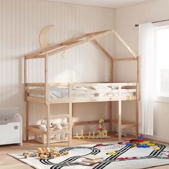 vidaXL Vidaxl - Cama Alta Con Escalera Y Techo Madera Maciza De Pino 80x200 Cm