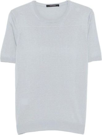 Tagliatore Josh Fijne Gebreide Zijde T-shirt - Heren - T-shirts - Blauw - 3XL - Tops