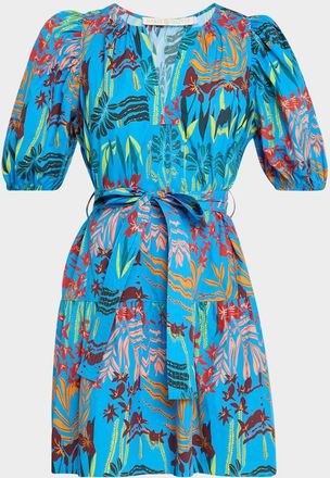 Marie Oliver Clara Tiered Botanical-Print Mini Dress