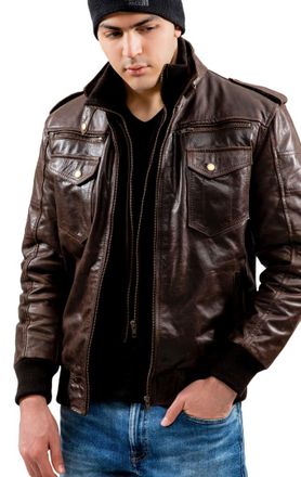 Generic Kensington Genuine Milled Buffalo Leather Bomber Jacket for Men | Classic Style with Premium Quilted Lining | Soft & Durable Milled Leather Outerwear 