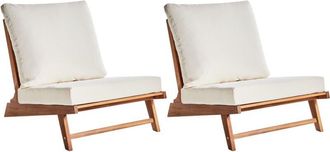 Beliani Set of 2 Garden Chairs with Cushions MICCIANO Acacia Wood Off-White