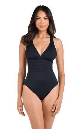La Blanca Womens Island Goddess Multi-Strap Cross Back One Piece In Black