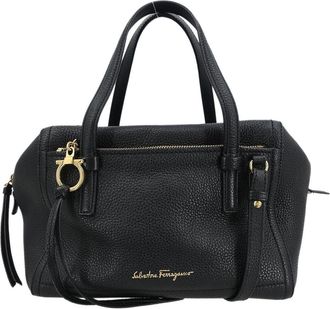 Ferragamo Gancini Handbag Leather Black Leather Handbag (Pre-Owned)