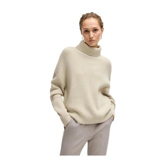 HUGO BOSS Ribbed High Neck Jumper - female - Hugo - Turtlenecks - Beige - L - Knitwear