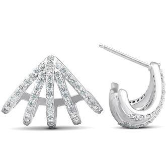 Pompeii3 1 Ct Diamond Burst Studs Womens Huggie Earrings 14k White Gold Lab Grown