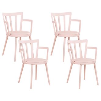 Beliani Beliani - Conjunto De 4 Sillas De Comedor Sala De Estar Minimalista Moderno Asiento De Piel Sint&eacute;tica Acolchado Rosa Con Reposabrazos Morill