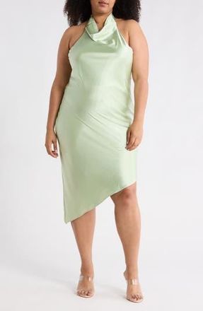 Renee C Halter Neck Asymmetric Satin Dress in Pistachio at Nordstrom Rack, Size 3X