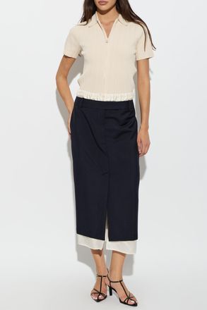 R&oacute;he Wool Skirt Made From Combined Materials, Womens, Navy Blue