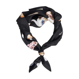 Moschino Silky Scarves, female, Black, Size: ONE SIZE Chic Silk Scarf with Playful Motifs
