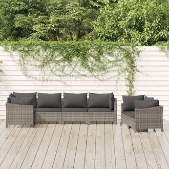 vidaXL Set De Muebles De Jard&iacute;n 7 Pzas Y Cojines Rat&aacute;n Sint&eacute;tico Gris Vidaxl