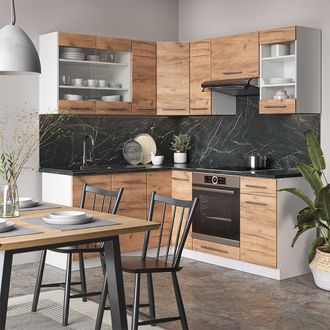 Vicco Cocina Esquinera Fame-line, Oro Potencia Roble/blanco, 160 X 60 Cm Sin Encimera