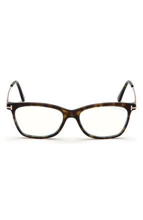 Tom Ford 50mm Square Optical Glasses in Havana Rose Gold /Blue Block at Nordstrom