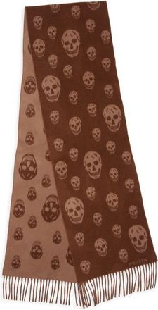 Alexander McQueen Skull Jacquard Double Face Wool & Cashmere Fringe Scarf in Light Brown/Camel at Nordstrom