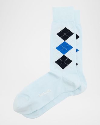 Pantherella Mens Irwin Egyptian Cotton Argyle Crew Socks