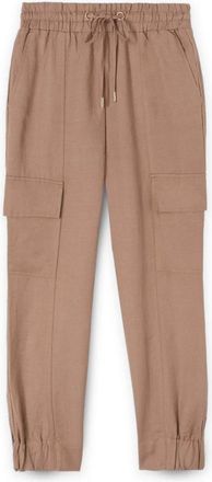 Motivi Broeken, Dames, Beige, M, Linnen, Cargo Joggers van linnenmix