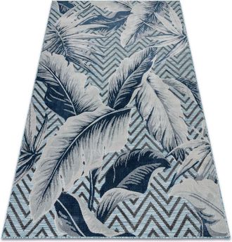 RugsX Rugsx - Alfombra Estructural Botanic 65242 Plumas, Zigzag, Tejido Plano En El Balc&oacute;n, Terraza - Turquesa Blue 196x290 Cm