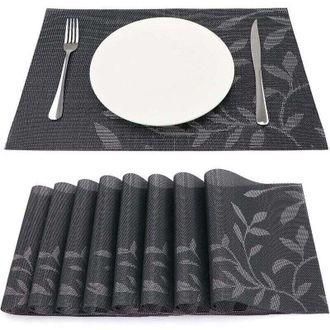 OEM Juego De 8 Manteles Individuales De Vinilo Resistentes Al Calor Y Al Desgaste, Manteles Individuales De Cocina Tejidos, 45 Cm X 30 Cm, Hojas Oscuras -