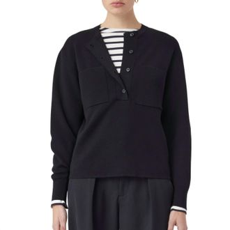 Closed Organic Wool Henley Sweater In Black