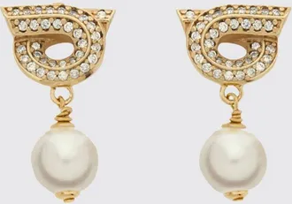 Ferragamo Orecchini pendenti Gancini con cristalli e perle