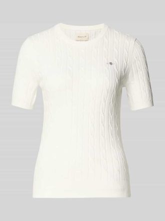 GANT Strickshirt mit Zopfmuster und Label-Stitching in Offwhite, Gr&ouml;&szlig;e XXL