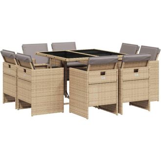 vidaXL Set Comedor De Jard&iacute;n 9 Pzas Con Cojines Rat&aacute;n Sint&eacute;tico Beige Vidaxl