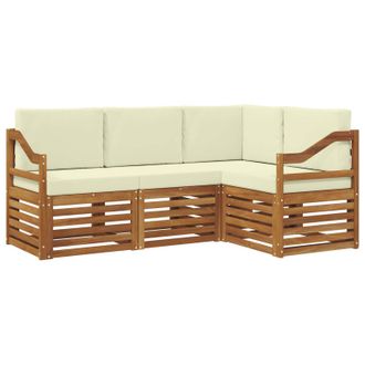 vidaXL Juegos De Sof&aacute;s 4 Pcs Natural Y Crema Madera De Acacia S&oacute;lida Vidaxl