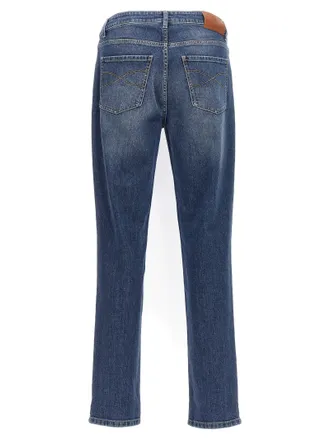 Brunello Cucinelli Logo-Embroidered Stretch Denim Jeans - Blue