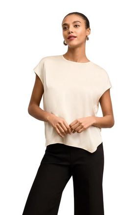 M.M.LaFleur Didion Washable Silk Charmeuse Top in Ivory at Nordstrom, Size Small Short