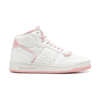 Saint Laurent Sneakers, female, White, Size: 8 US White Pink High-Top Leather Sneakers