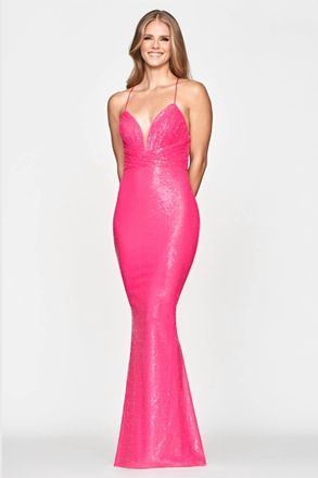 Faviana Jelly Sequined Lace Up Back Maxi Dress In Hot Pink