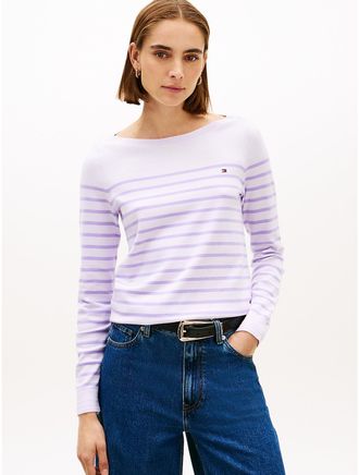 Tommy Hilfiger Womens Stripe Boatneck Sweater - Purple - XXL