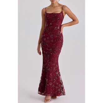 House of CB Naima Hand Beaded Gown in Wine at Nordstrom, Size X-Large A
