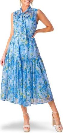 Flying Tomato Paisley Tie Neck Sleeveless Chiffon Midi Dress in Powder Blue at Nordstrom Rack, Size Medium
