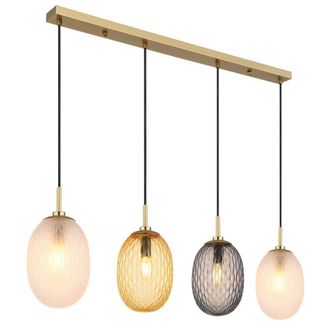 Netlighting Devin Bar Pendant Ceiling Light Gold Colours Matt Glass Shade 4x E14