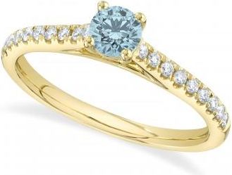 Allurez Round Aquamarine Solitaire & Diamond Engagement Ring 14K Yellow Gold (0.64ct)