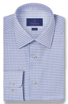 David Donahue Trim Fit Check Cotton Dobby Dress Shirt in Blue/Sky at Nordstrom Rack, Size 14.5 - 32/33