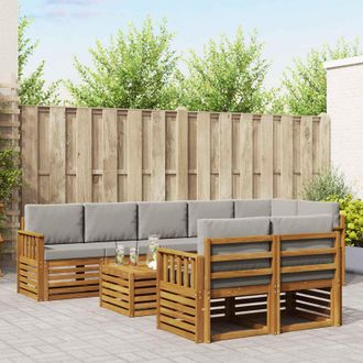 vidaXL Vidaxl Set Di Divani Da Esterno 9 Pz Grigio Naturale E Chiaro